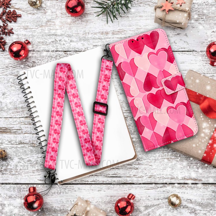 Pattern Printing Leather Case Wallet Cover with Hanging Strap for Huawei P30 Lite / P30 Pro New Edition / Nova 4e - Hearts-8