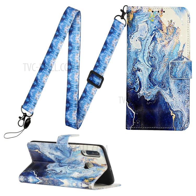 Pattern Printing Leather Case Wallet Cover with Hanging Strap for Huawei P30 Lite / P30 Pro New Edition / Nova 4e - Marbling-1