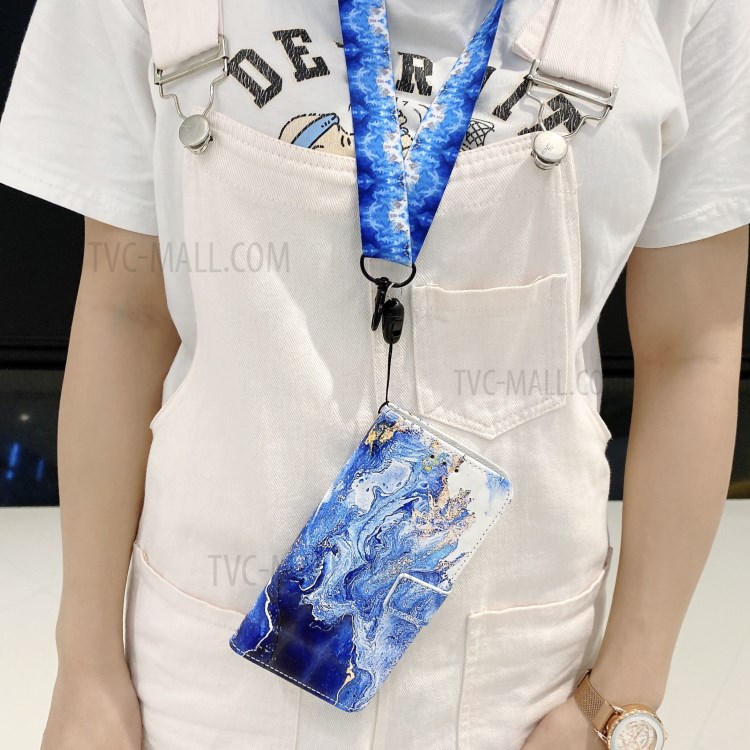 Pattern Printing Leather Case Wallet Cover with Hanging Strap for Huawei P30 Lite / P30 Pro New Edition / Nova 4e - Marbling-10