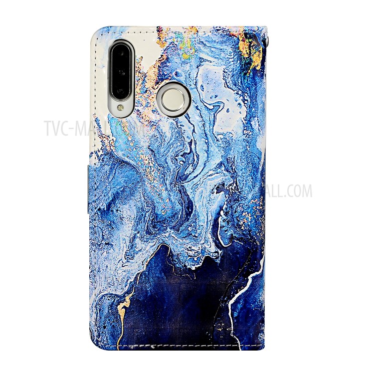 Pattern Printing Leather Case Wallet Cover with Hanging Strap for Huawei P30 Lite / P30 Pro New Edition / Nova 4e - Marbling-4