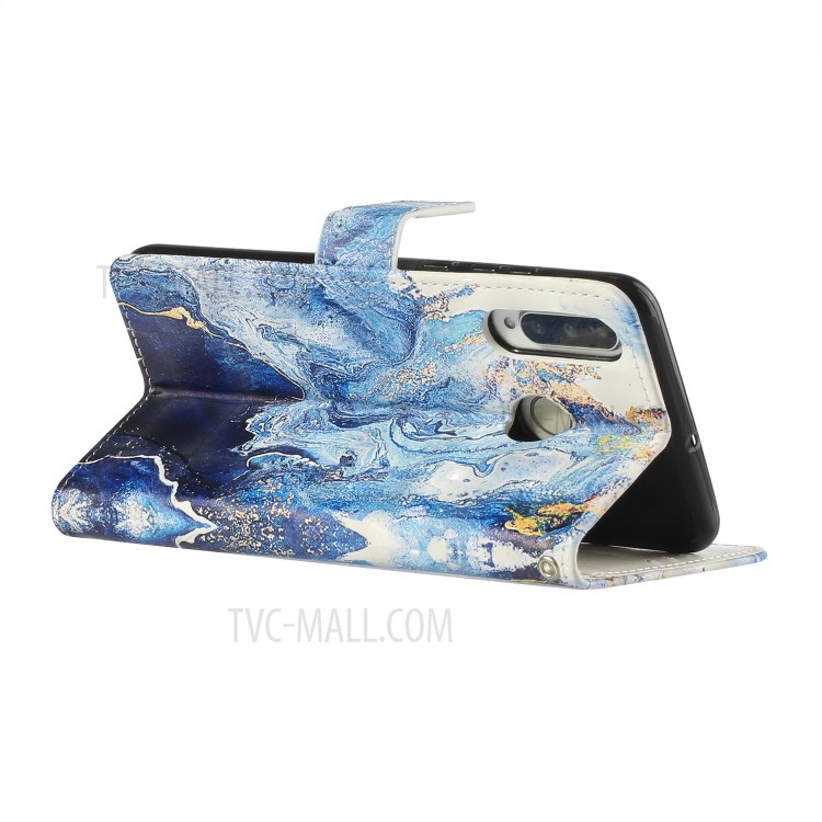 Pattern Printing Leather Case Wallet Cover with Hanging Strap for Huawei P30 Lite / P30 Pro New Edition / Nova 4e - Marbling-5