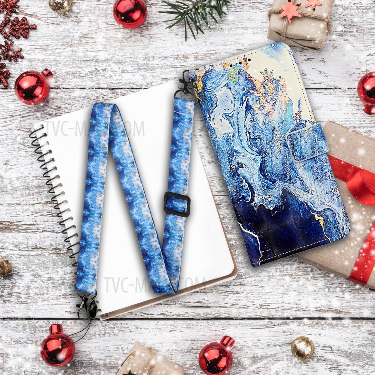 Pattern Printing Leather Case Wallet Cover with Hanging Strap for Huawei P30 Lite / P30 Pro New Edition / Nova 4e - Marbling-8
