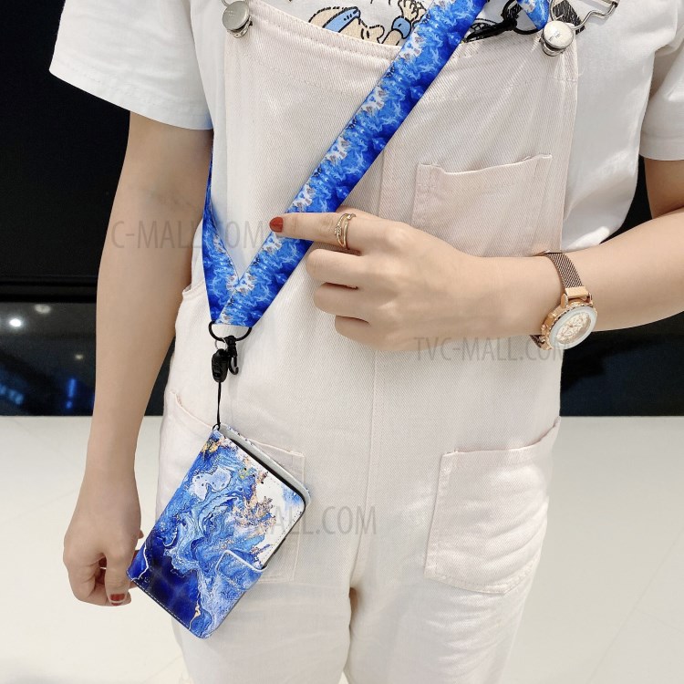Pattern Printing Leather Case Wallet Cover with Hanging Strap for Huawei P30 Lite / P30 Pro New Edition / Nova 4e - Marbling-9