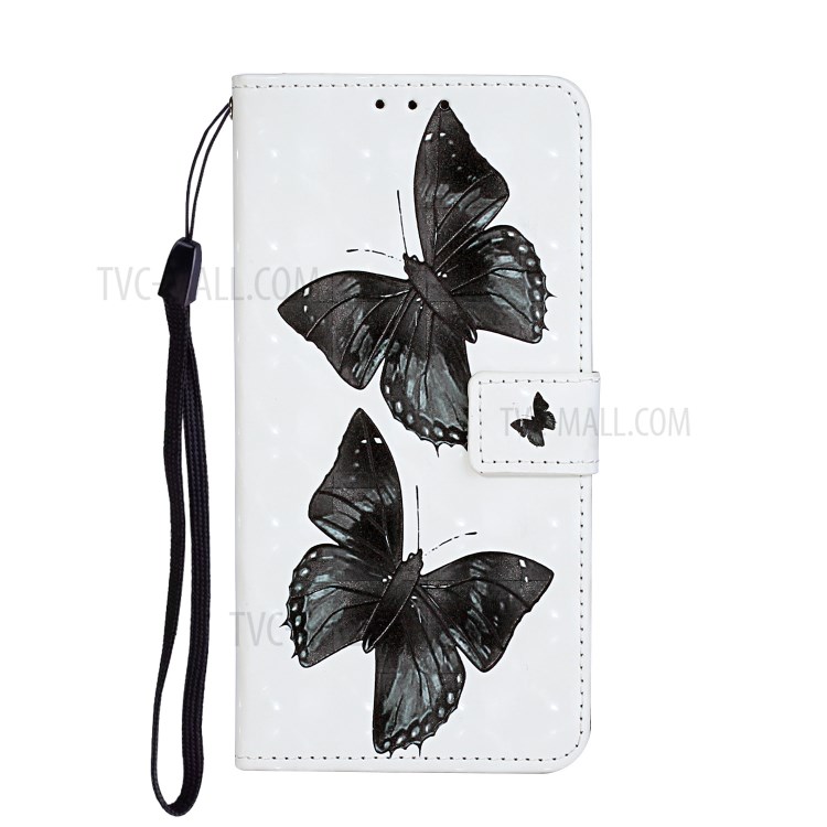 Musterdruck Ledertasche Brieftasche Abdeckung Mit Hängendem Riemen Für Huawei P30 Lite / P30 Pro New Edition / Nova 4E. - Schmetterling-2