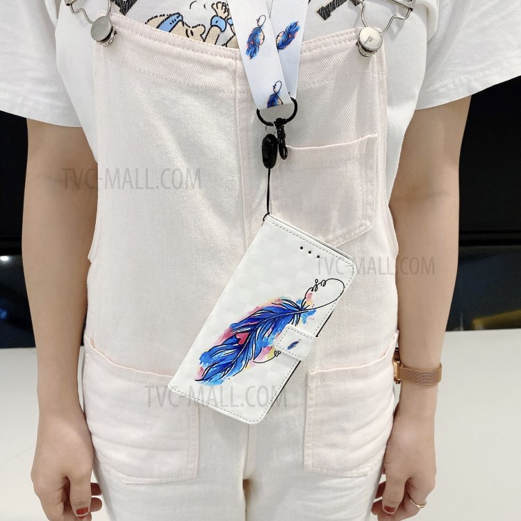 Pattern Printing Leather Case Wallet Cover with Hanging Strap for Huawei P30 Lite / P30 Pro New Edition / Nova 4e - Feather-10