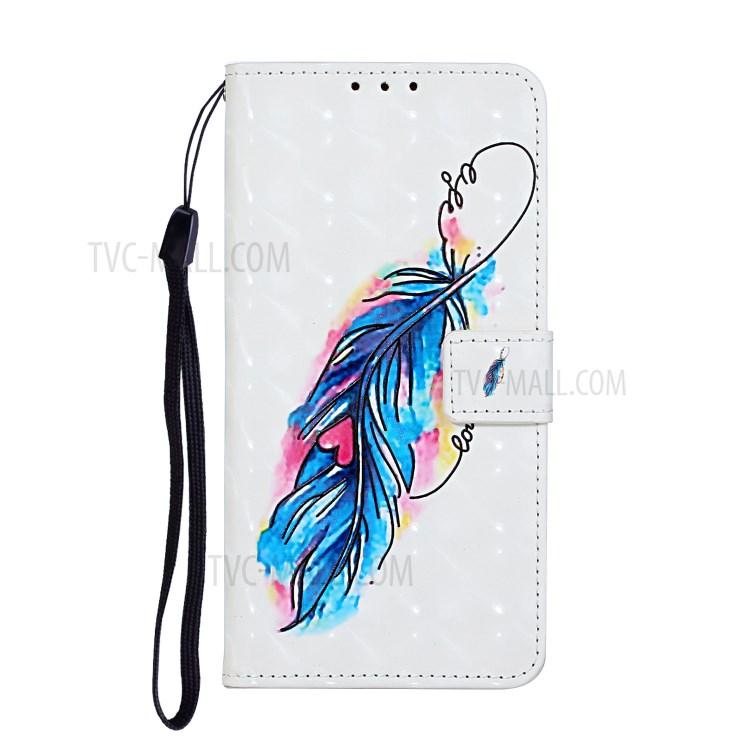 Pattern Printing Leather Case Wallet Cover with Hanging Strap for Huawei P30 Lite / P30 Pro New Edition / Nova 4e - Feather-2
