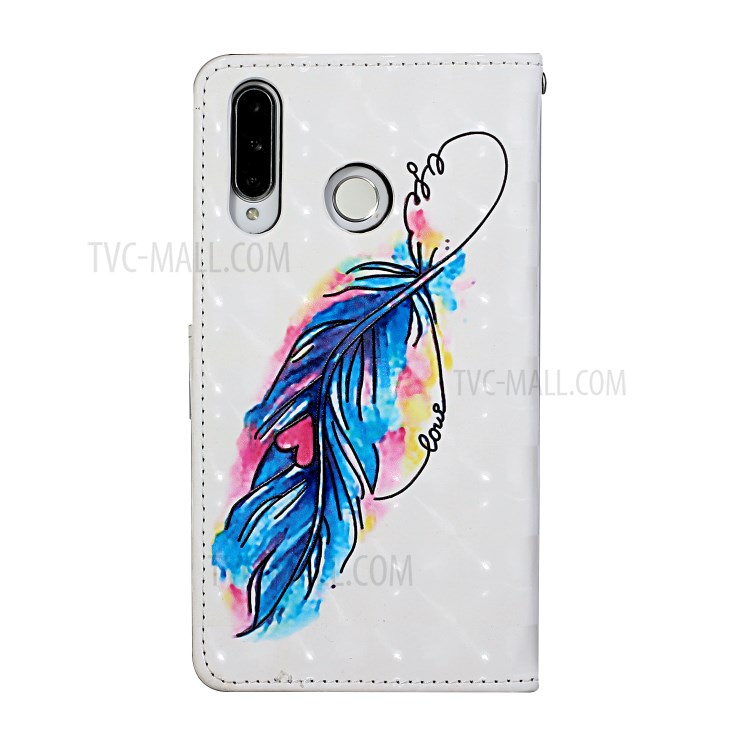 Pattern Printing Leather Case Wallet Cover with Hanging Strap for Huawei P30 Lite / P30 Pro New Edition / Nova 4e - Feather-4