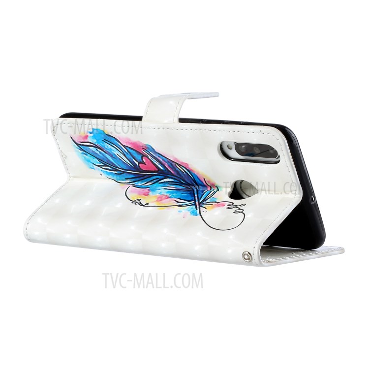 Pattern Printing Leather Case Wallet Cover with Hanging Strap for Huawei P30 Lite / P30 Pro New Edition / Nova 4e - Feather-5