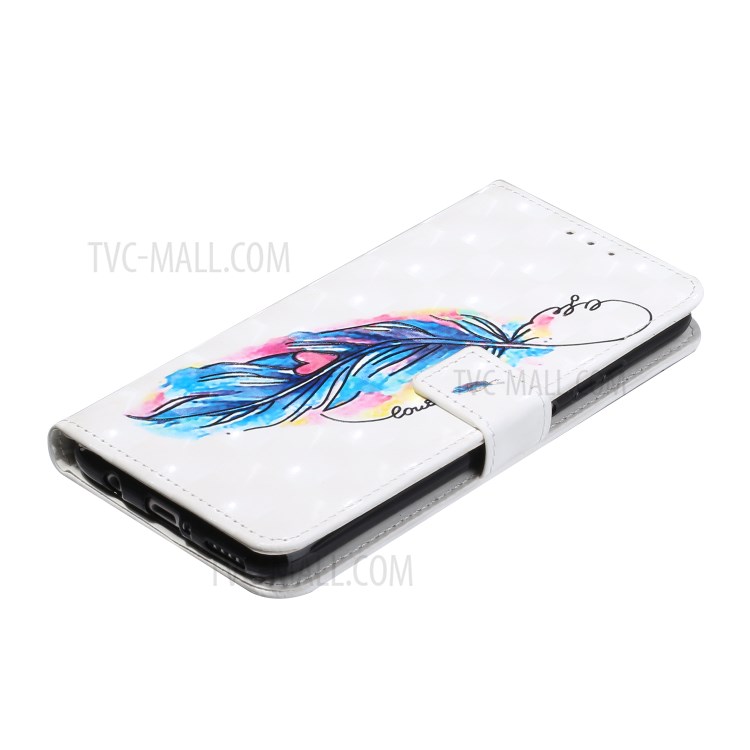 Pattern Printing Leather Case Wallet Cover with Hanging Strap for Huawei P30 Lite / P30 Pro New Edition / Nova 4e - Feather-6