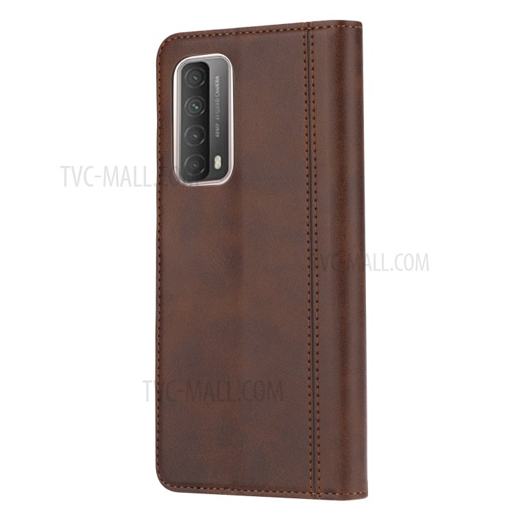 Cartera De Cuero Cáscara Del Teléfono De Soporte Con El Apoyo Soporte Para Huawei P Inteligente 2021 - Marrón-3