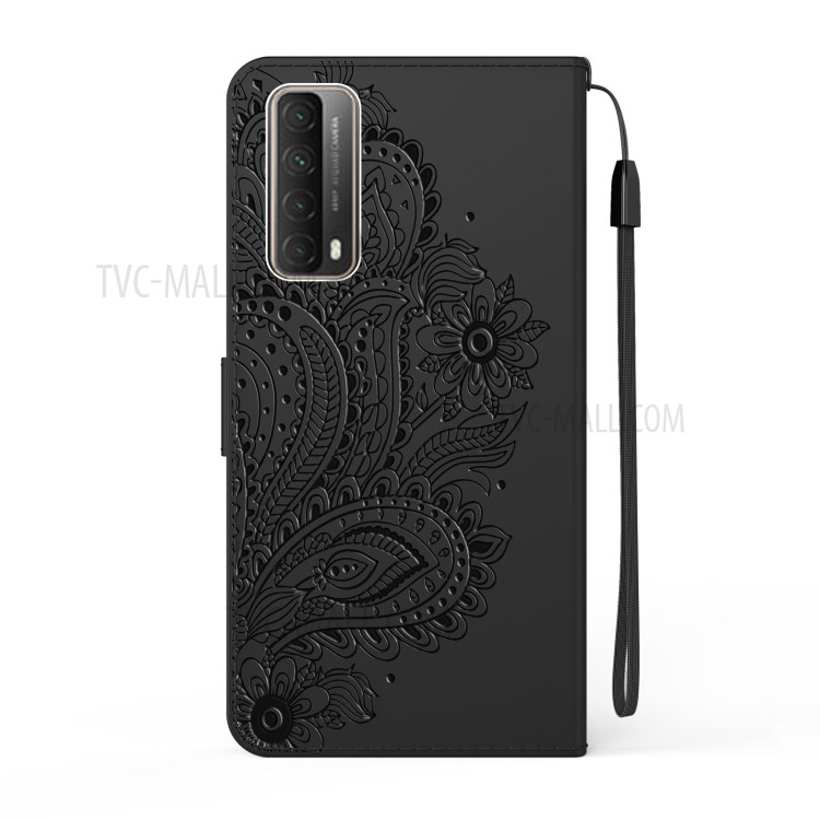 Peacock Flower Pattern Imprint Leather Phone Protective Shell for Huawei P smart 2021/Huawei Y7a - Black-3