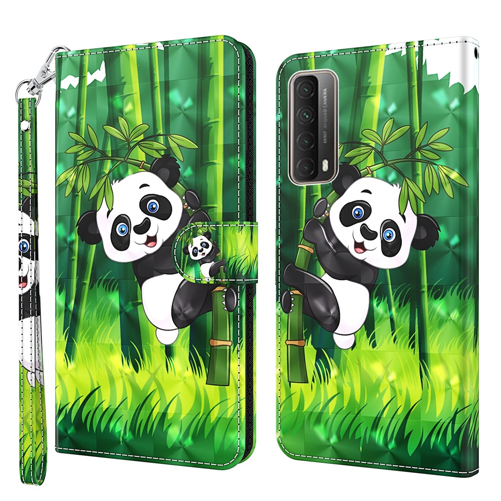 Padrão de Decoração de Ponto Leve Caixa de Telefone de Couro PU Para Huawei P Smart 2021/Huawei Y7a - Bambu de Escalada de Panda