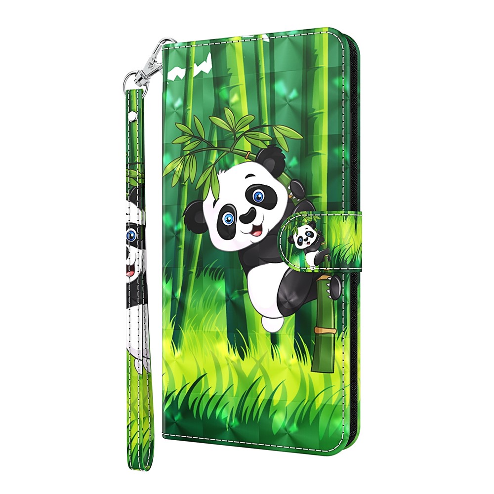 Leichtfleck Dekormuster Druck Brieftasche PU Leder Telefon Hülle Für Huawei P Smart 2021/Huawei Y7a - Panda Climbing Bambus-2