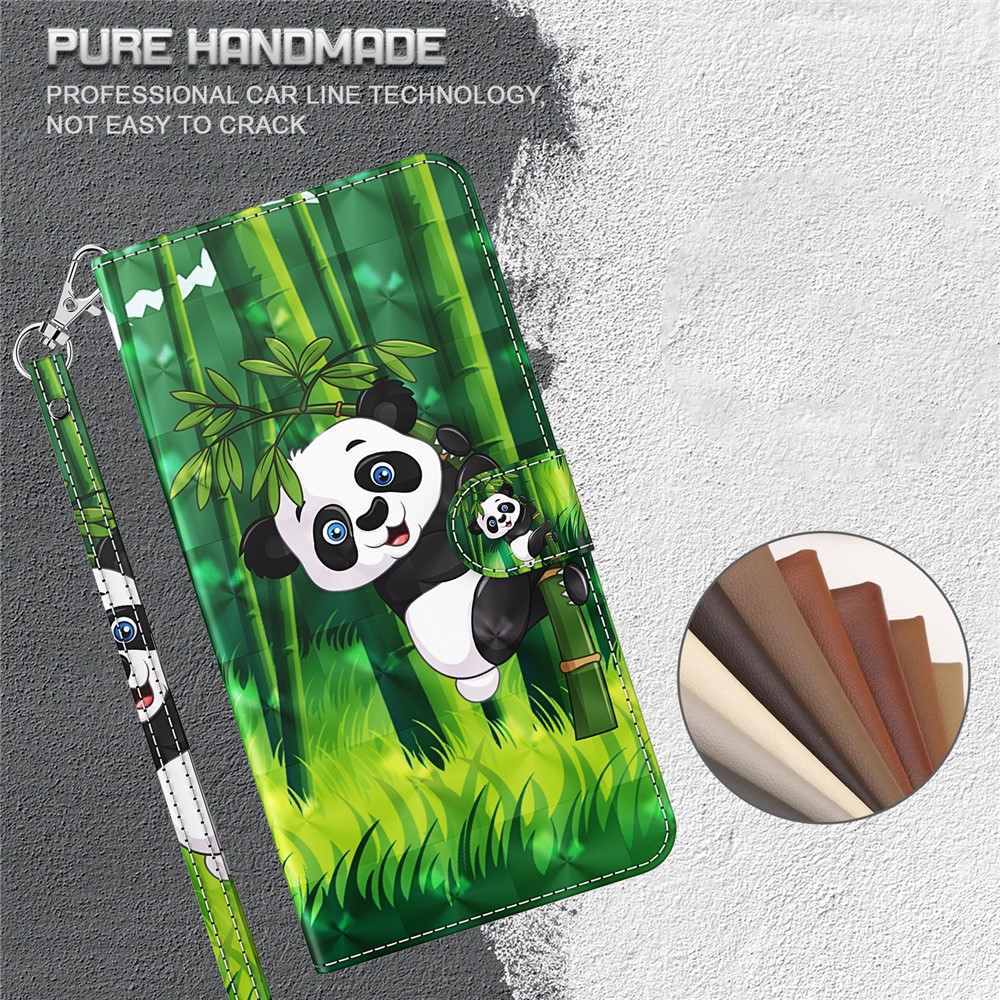 Motif de Décoration de Spot Léger Portefeuille pu en Cuir pu le Cuir de Téléphone Pour Huawei P Smart 2021 / Huawei Y7a - Panda Grimpant en Bambou