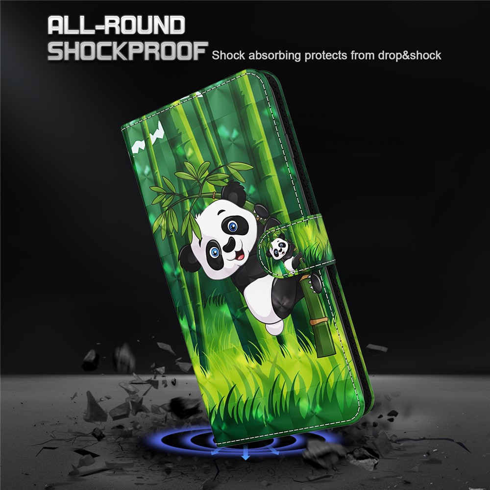 Motif de Décoration de Spot Léger Portefeuille pu en Cuir pu le Cuir de Téléphone Pour Huawei P Smart 2021 / Huawei Y7a - Panda Grimpant en Bambou