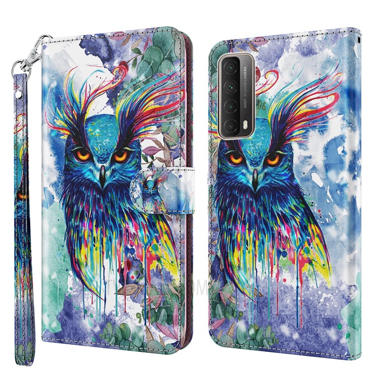 Light Spot Decor Pattern Printing Wallet PU Leather Phone Case for Huawei P smart 2021/Huawei Y7a - Colorful Owl-1