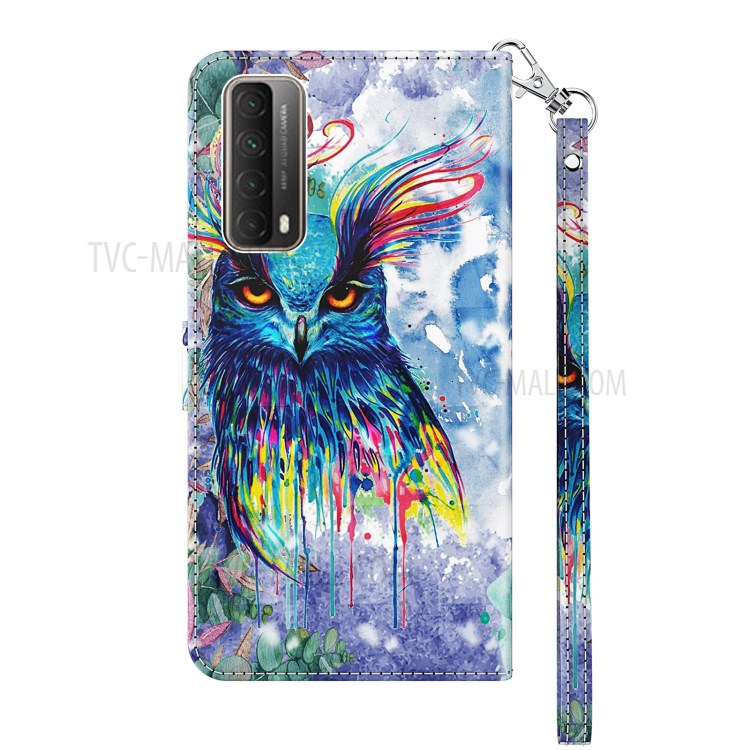 Light Spot Decor Pattern Printing Wallet PU Leather Phone Case for Huawei P smart 2021/Huawei Y7a - Colorful Owl-3