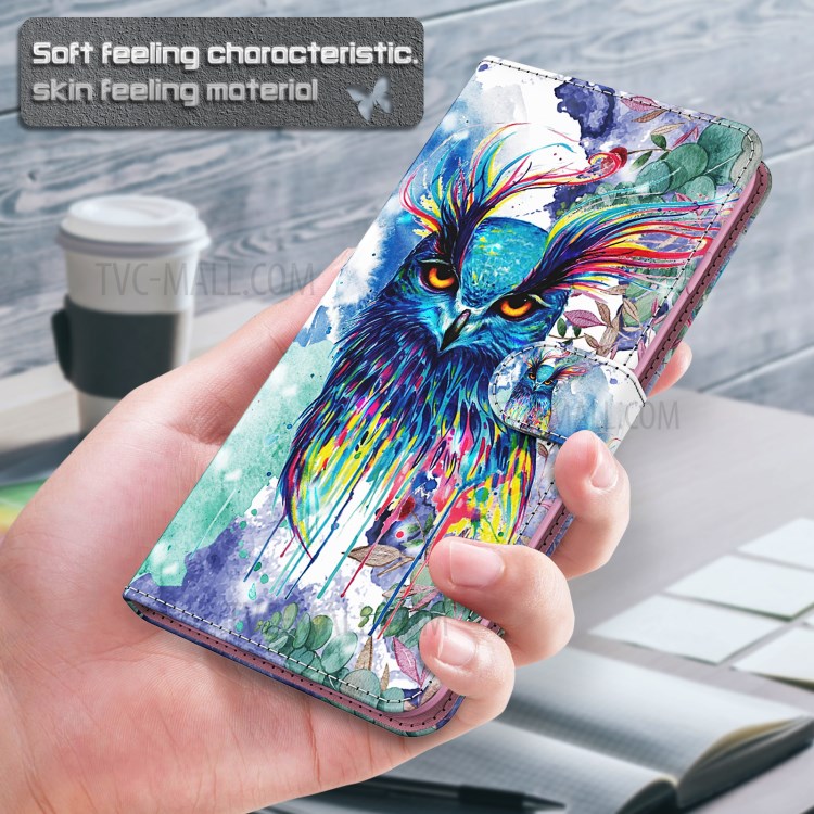 Light Spot Decor Pattern Printing Wallet PU Leather Phone Case for Huawei P smart 2021/Huawei Y7a - Colorful Owl-8