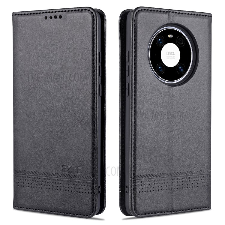 AZNS Magnetic Absorbed Leather Card Holder for Huawei Mate 40 Pro Mobile Phone Cover - Black-1