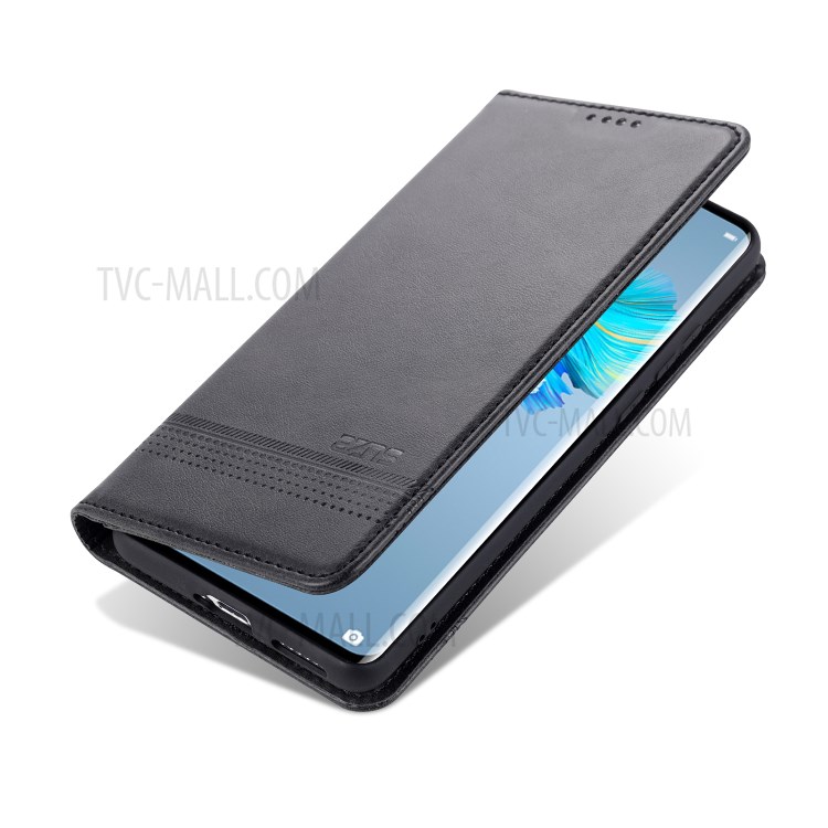 AZNS Magnetic Absorbed Leather Card Holder for Huawei Mate 40 Pro Mobile Phone Cover - Black-4