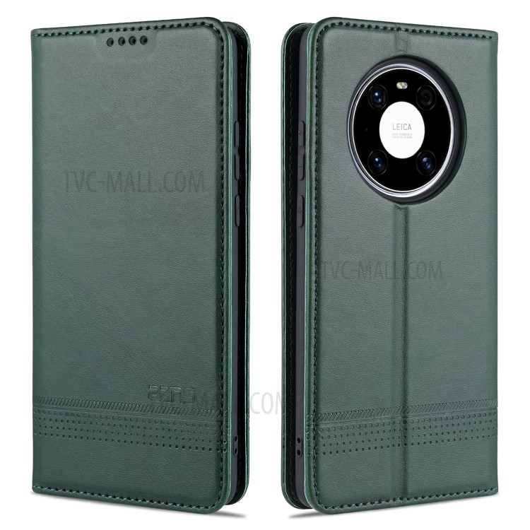 AZNS Magnetic Absorbed Leather Card Holder for Huawei Mate 40 Pro Mobile Phone Cover - Green-1
