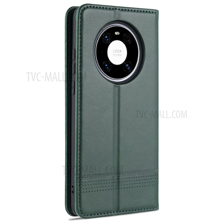 AZNS Magnetic Absorbed Leather Card Holder for Huawei Mate 40 Pro Mobile Phone Cover - Green-3