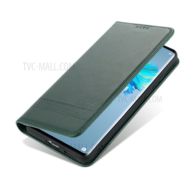 AZNS Magnetic Absorbed Leather Card Holder for Huawei Mate 40 Pro Mobile Phone Cover - Green-4