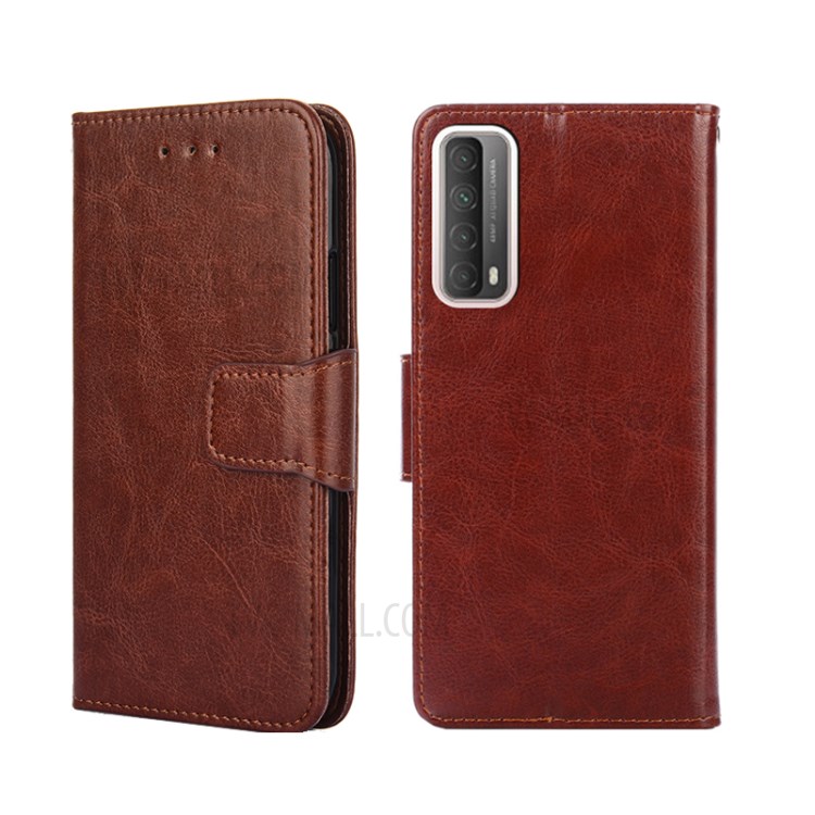 Crazy Horse Texture Leather with Wallet Smartphone Shell for Huawei P smart 2021/Y7a - Brown-1