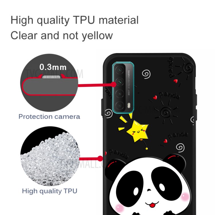 Stampa Motivi Guscio di Custodia TPU Glassata Nera Per Huawei P Smart 2021/y7a - Panda