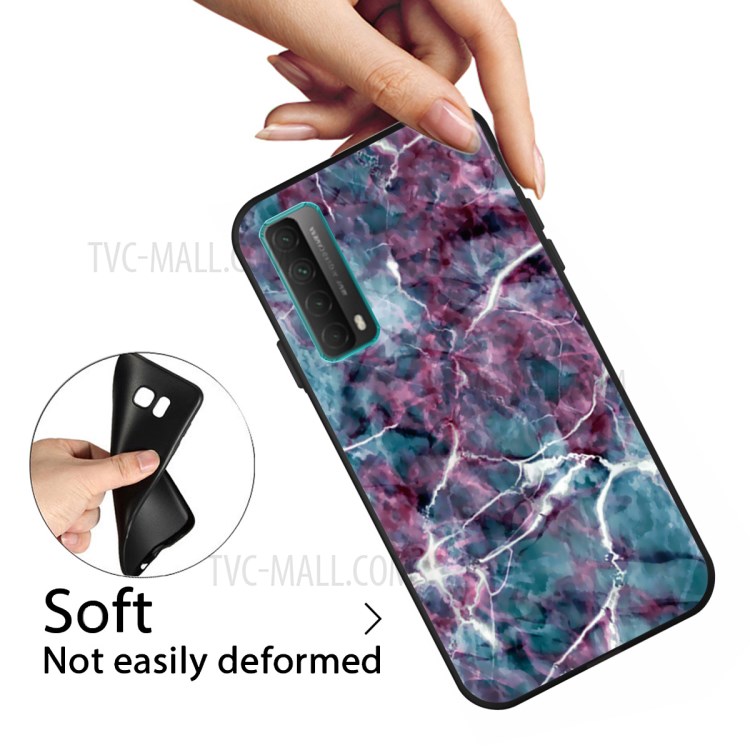 Stampa Motivi Guscio di Custodia TPU Glassata Nera Per Huawei P Smart 2021/y7a - Trama in Marmo-3