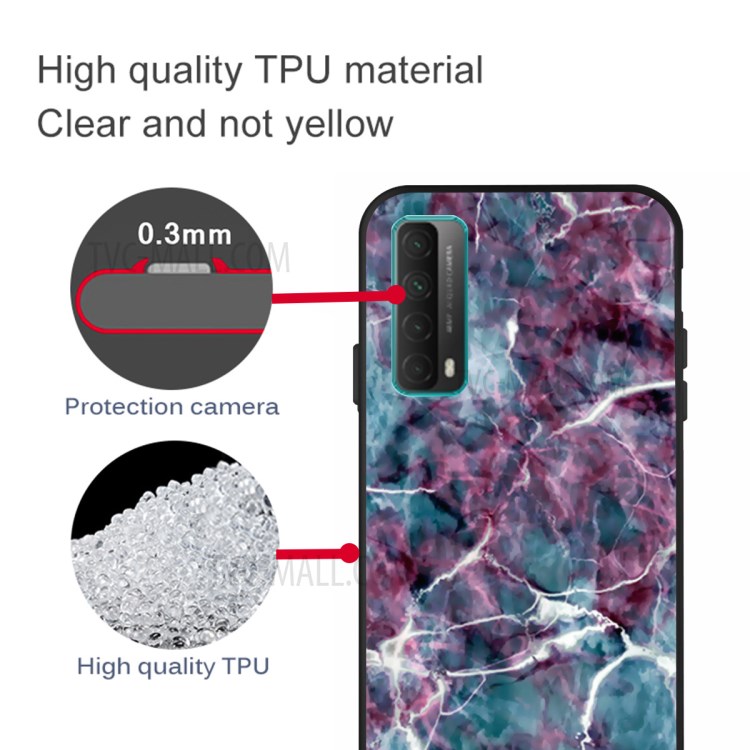 Stampa Motivi Guscio di Custodia TPU Glassata Nera Per Huawei P Smart 2021/y7a - Trama in Marmo-4