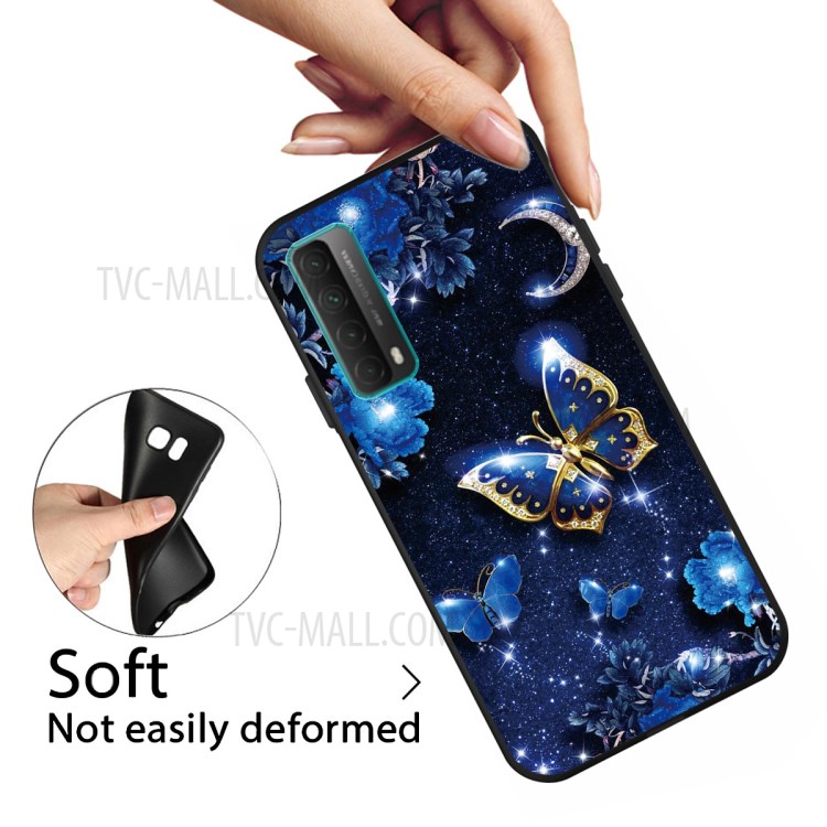 Pattern Printing Black Frosted TPU Case Shell for Huawei P smart 2021/Y7a - Blue Butterfly-3