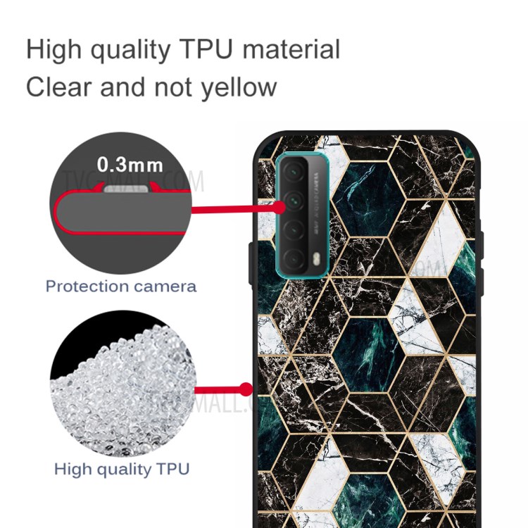 Matte Black TPU for Huawei P smart 2021/Y7a Unique Marble Texture Case - Style A-4