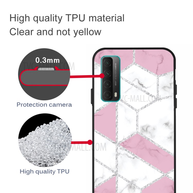 Matte Black TPU for Huawei P smart 2021/Y7a Unique Marble Texture Case - Style C-4