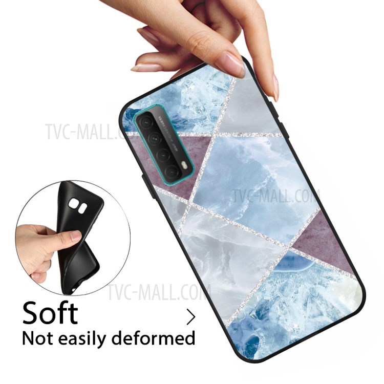 Matte Black TPU for Huawei P smart 2021/Y7a Unique Marble Texture Case - Style E-3