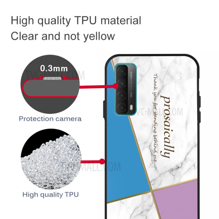 Matte Black TPU for Huawei P smart 2021/Y7a Unique Marble Texture Case - Style H-4