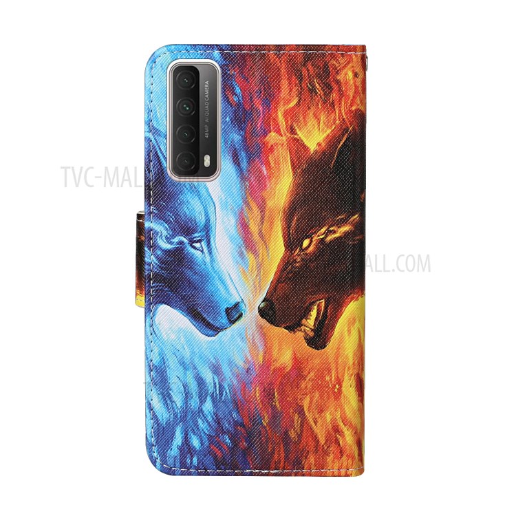 Pattern Printing PU Leather Case for Huawei P smart 2021/Y7a Wallet Stand Shell - Wolf-2