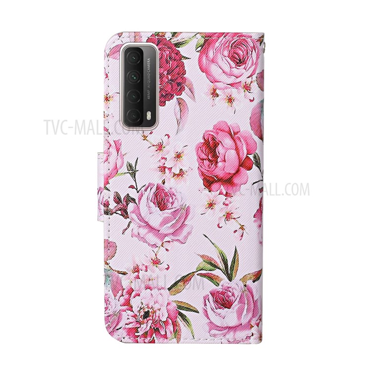 Pattern Printing PU Leather Case for Huawei P smart 2021/Y7a Wallet Stand Shell - Flowers-2