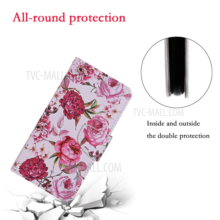 Pattern Printing PU Leather Case for Huawei P smart 2021/Y7a Wallet Stand Shell - Flowers-3