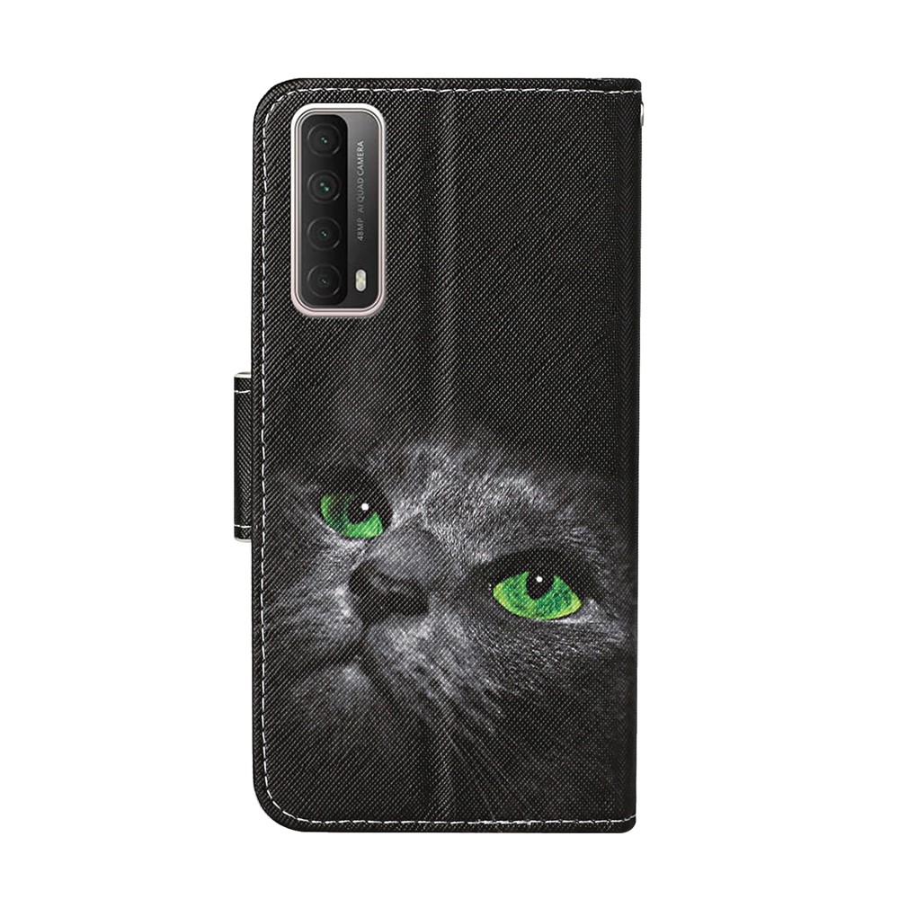 Pattern Printing PU Leather Case for Huawei P smart 2021/Y7a Wallet Stand Shell - Black Cat-2