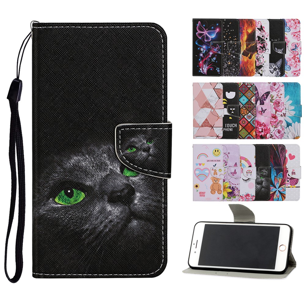 Pattern Printing PU Leather Case for Huawei P smart 2021/Y7a Wallet Stand Shell - Black Cat-6
