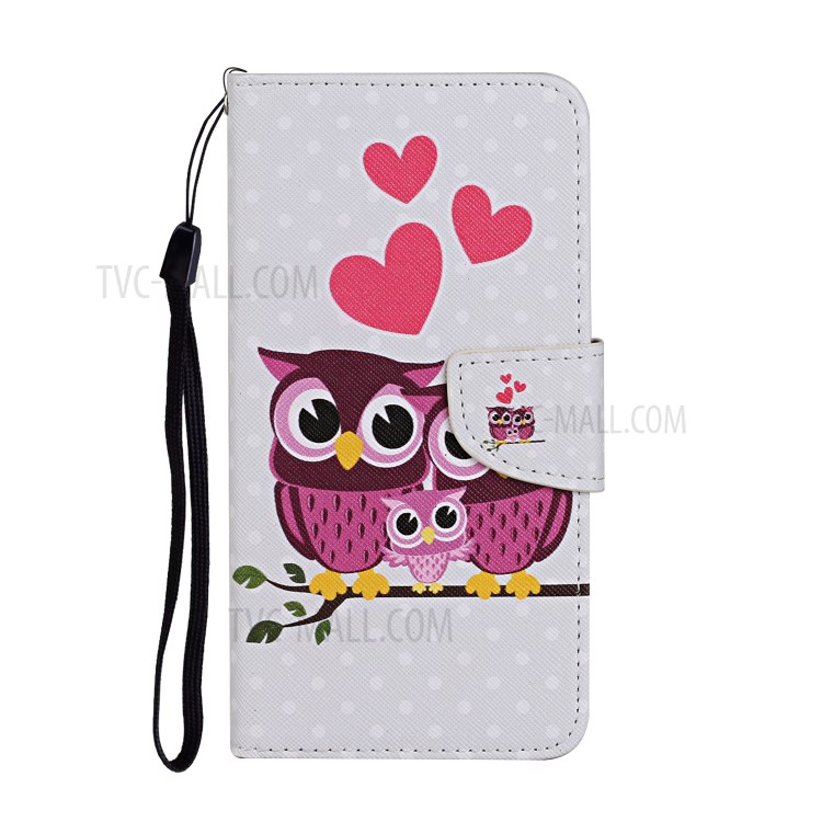 Pattern Printing PU Leather Case for Huawei P smart 2021/Y7a Wallet Stand Shell - Owl Family-1