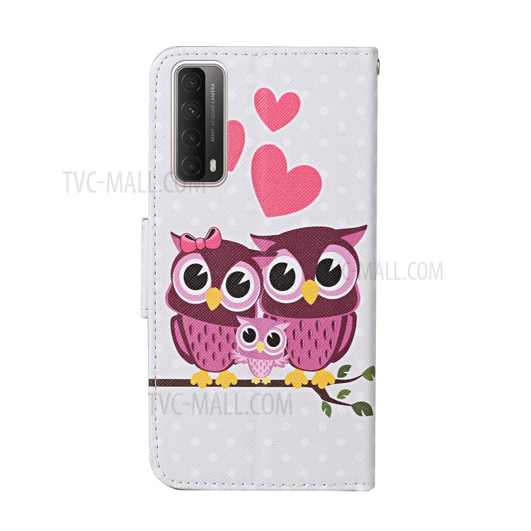 Pattern Printing PU Leather Case for Huawei P smart 2021/Y7a Wallet Stand Shell - Owl Family-2