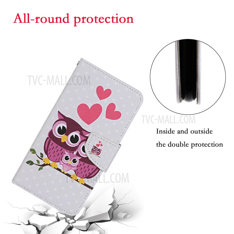 Pattern Printing PU Leather Case for Huawei P smart 2021/Y7a Wallet Stand Shell - Owl Family-5