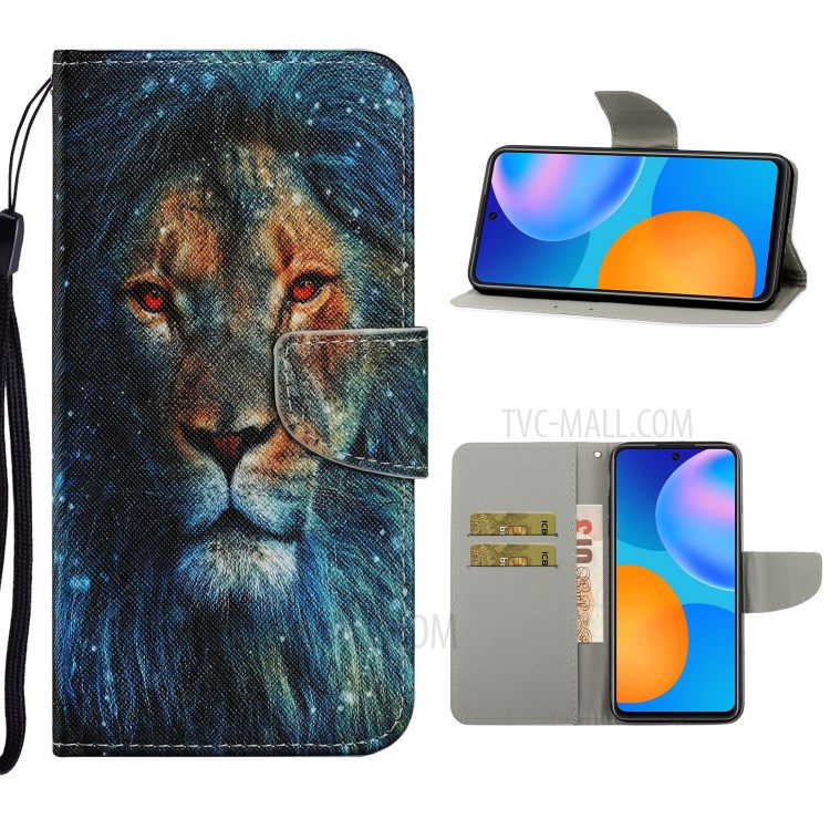 Stylish Patterned PU Leather Case for Huawei P smart 2021/Y7a Wallet Stand Shell - Lion-1