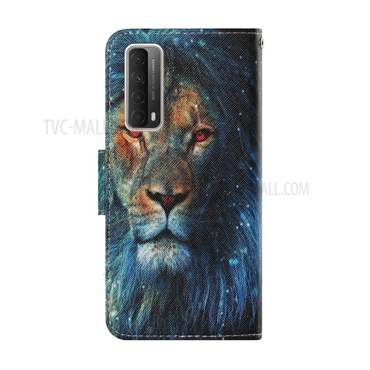 Stylish Patterned PU Leather Case for Huawei P smart 2021/Y7a Wallet Stand Shell - Lion-2