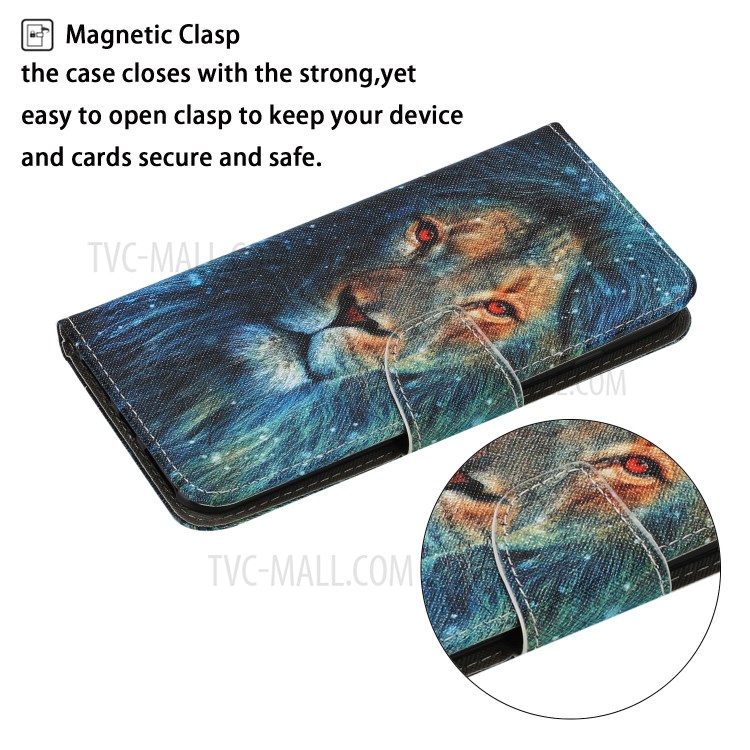 Stylish Patterned PU Leather Case for Huawei P smart 2021/Y7a Wallet Stand Shell - Lion-3
