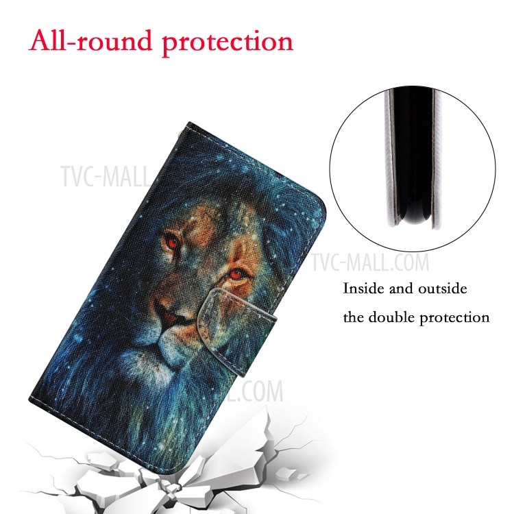 Stylish Patterned PU Leather Case for Huawei P smart 2021/Y7a Wallet Stand Shell - Lion-4