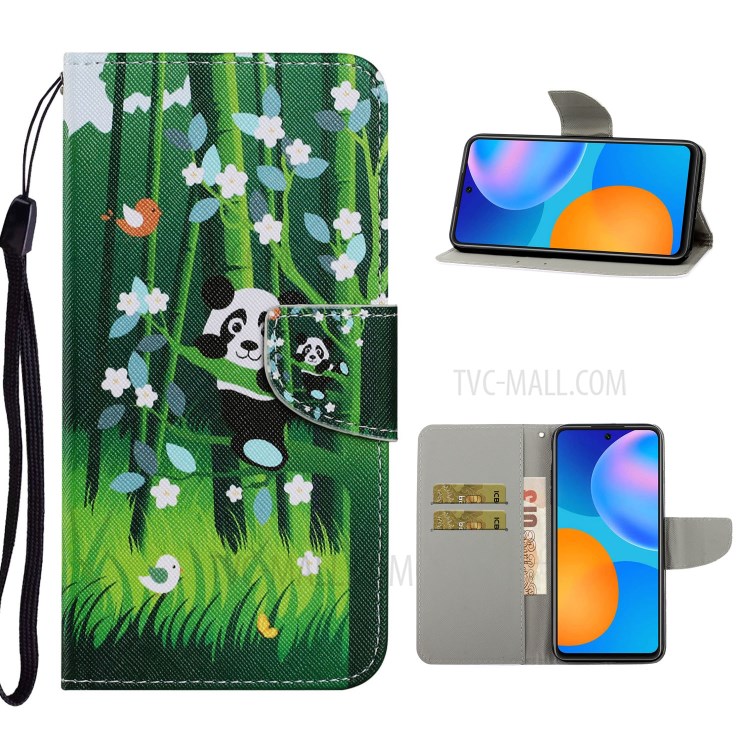 Stylish Patterned PU Leather Case for Huawei P smart 2021/Y7a Wallet Stand Shell - Panda on the Tree-1
