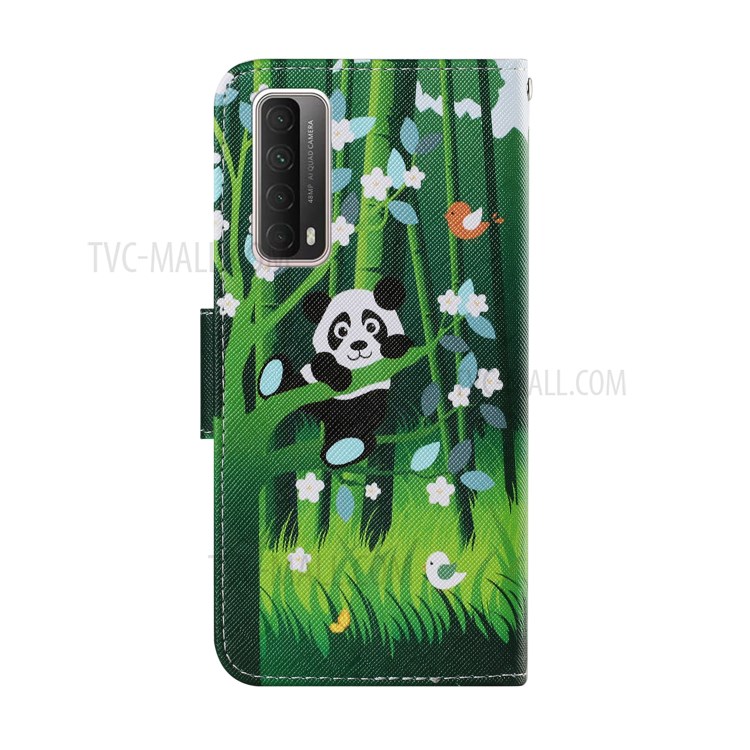 Stylish Patterned PU Leather Case for Huawei P smart 2021/Y7a Wallet Stand Shell - Panda on the Tree-2
